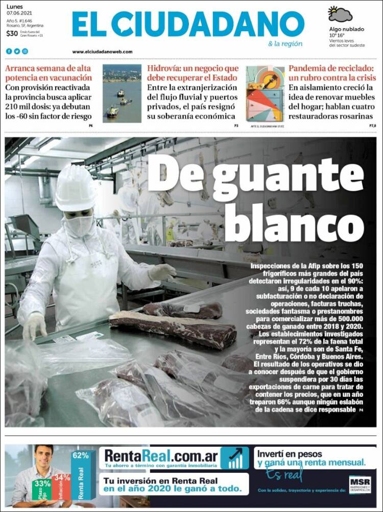 Portada de Diario El Ciudadano (Argentina)