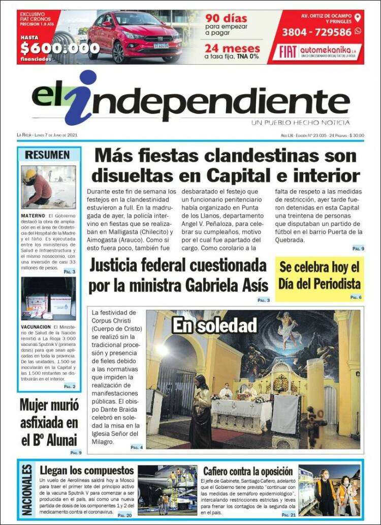 Portada de El Independiente (Argentina)