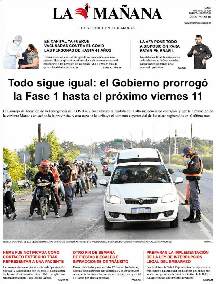 Portada de Diario La Mañana (Argentina)