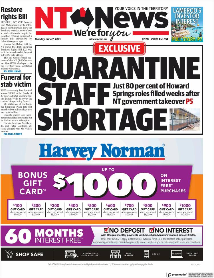 Portada de Northern Territory News (Australie)