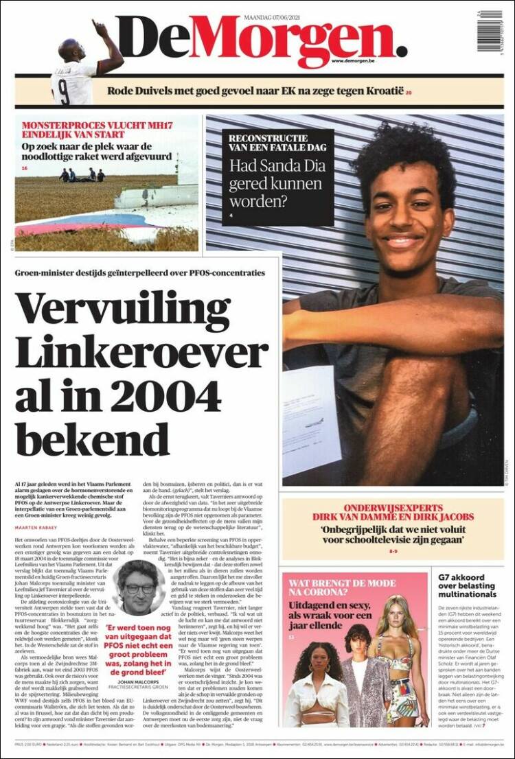 Portada de De Morgen (B&eacute;lgica)