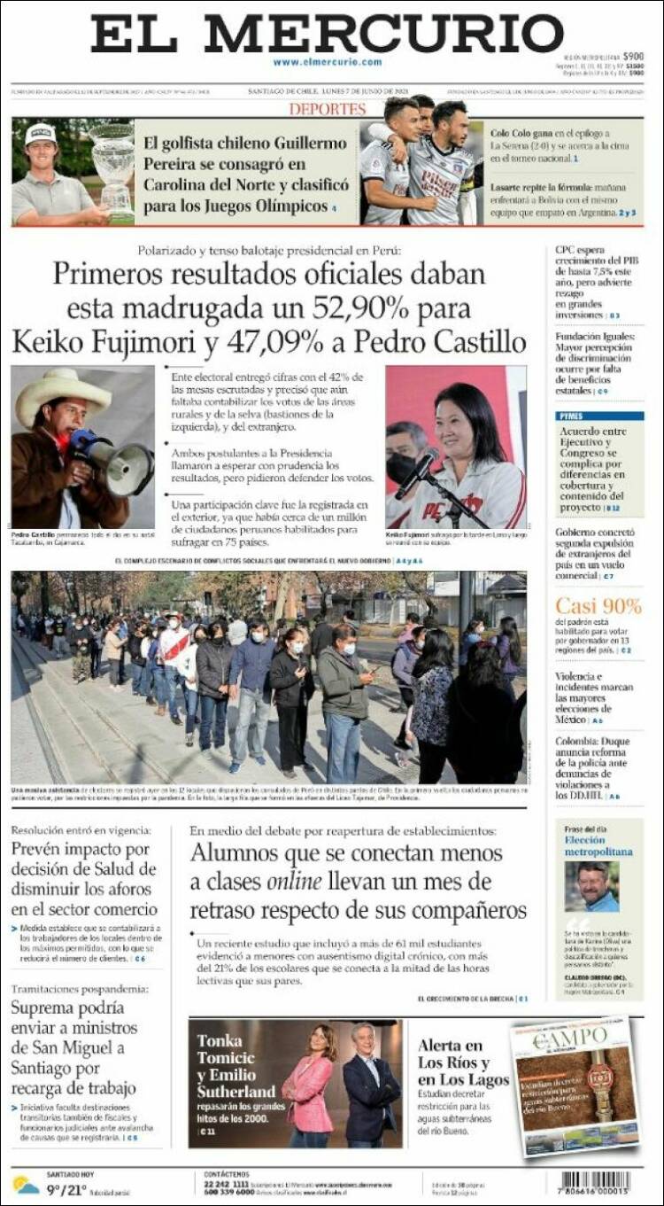 Portada de El Mercurio (Chile)