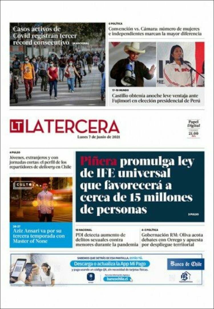Portada de La Tercera (Chile)