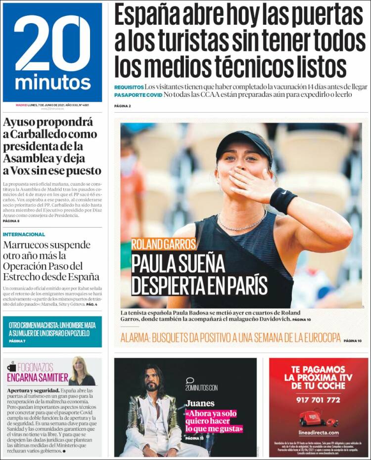 Portada de 20 Minutos - Madrid (España)