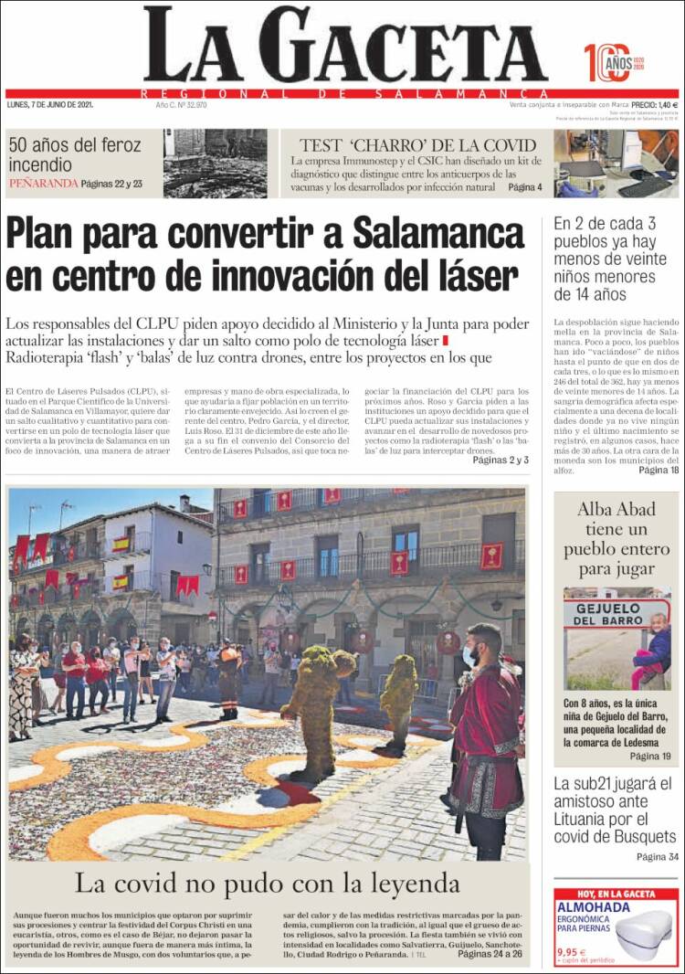 Portada de La Gaceta de Salamanca (España)