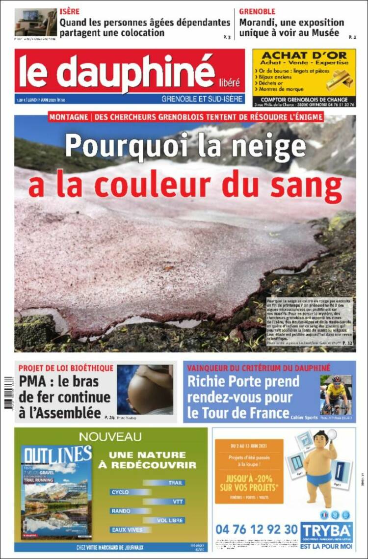 Portada de Le Dauphiné Libéré (Francia)