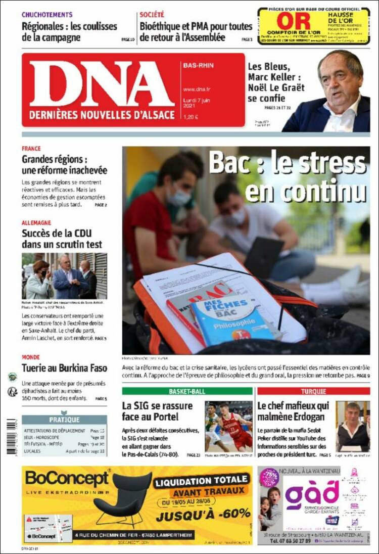 Portada de Les Dernières Nouvelles d'Alsace (Francia)