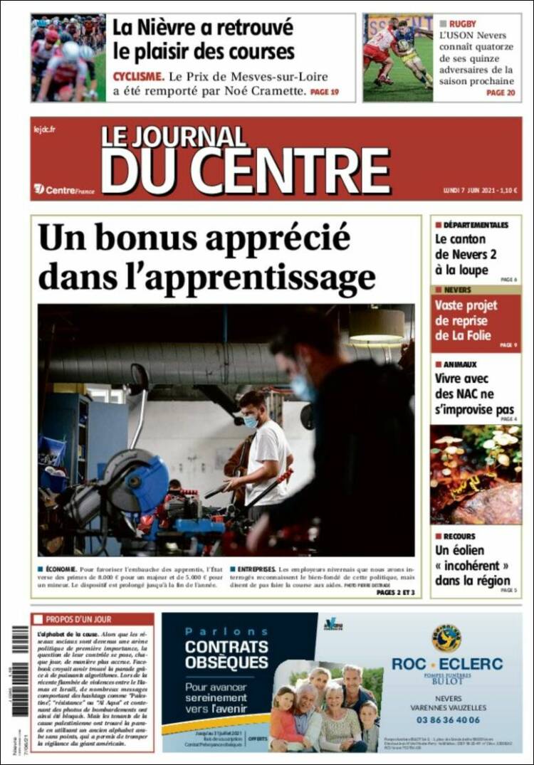 Portada de Le Journal du Centre (Francia)