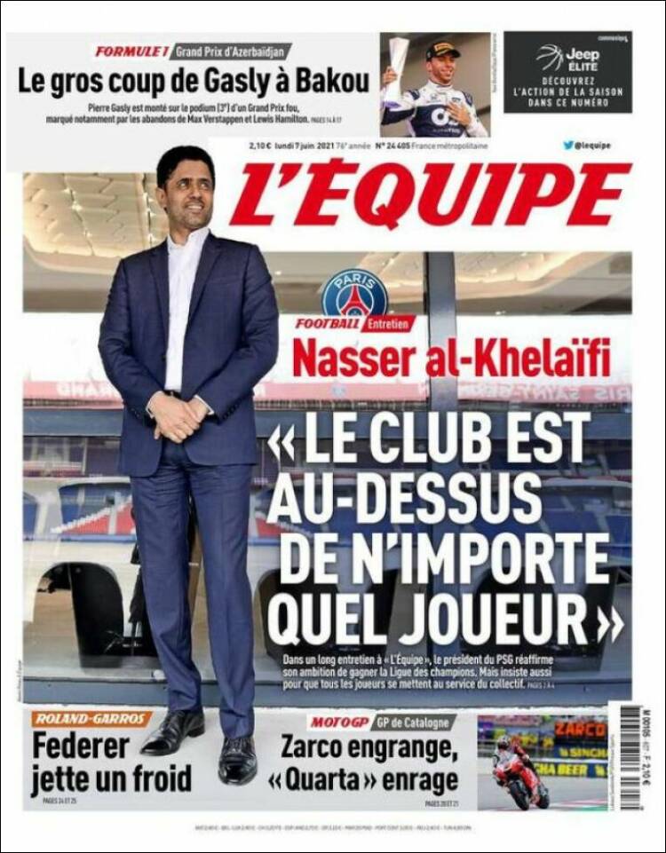 Portada de L'Equipe (Francia)