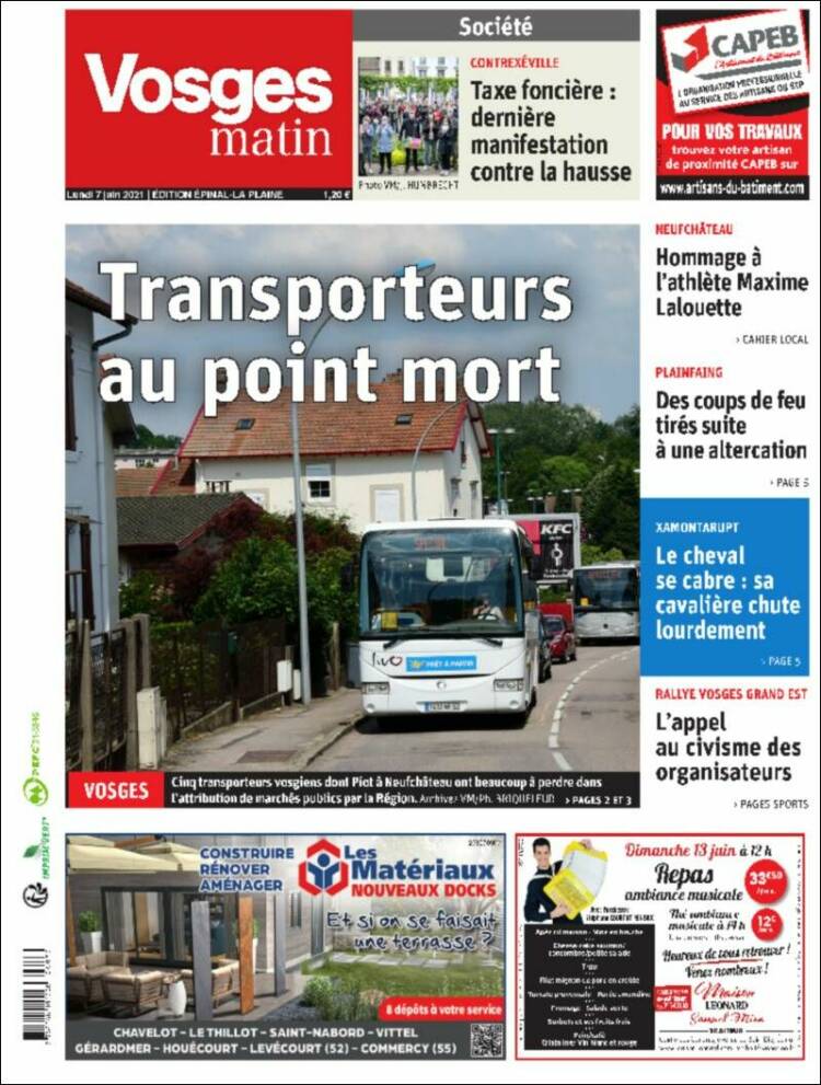 Portada de Vosges Matin (Francia)