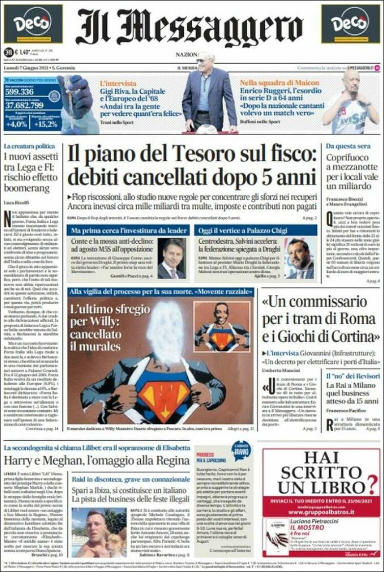 Portada de Il Messaggero (Italia)