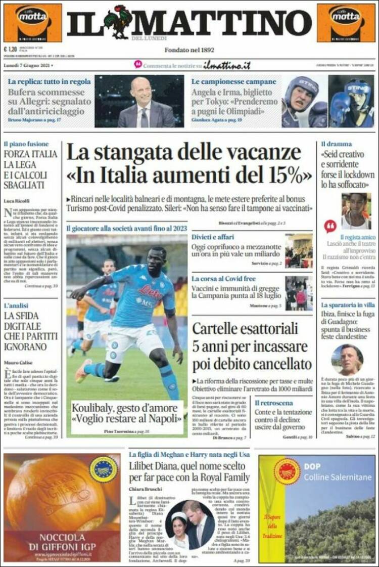 Portada de Il Mattino (Italia)