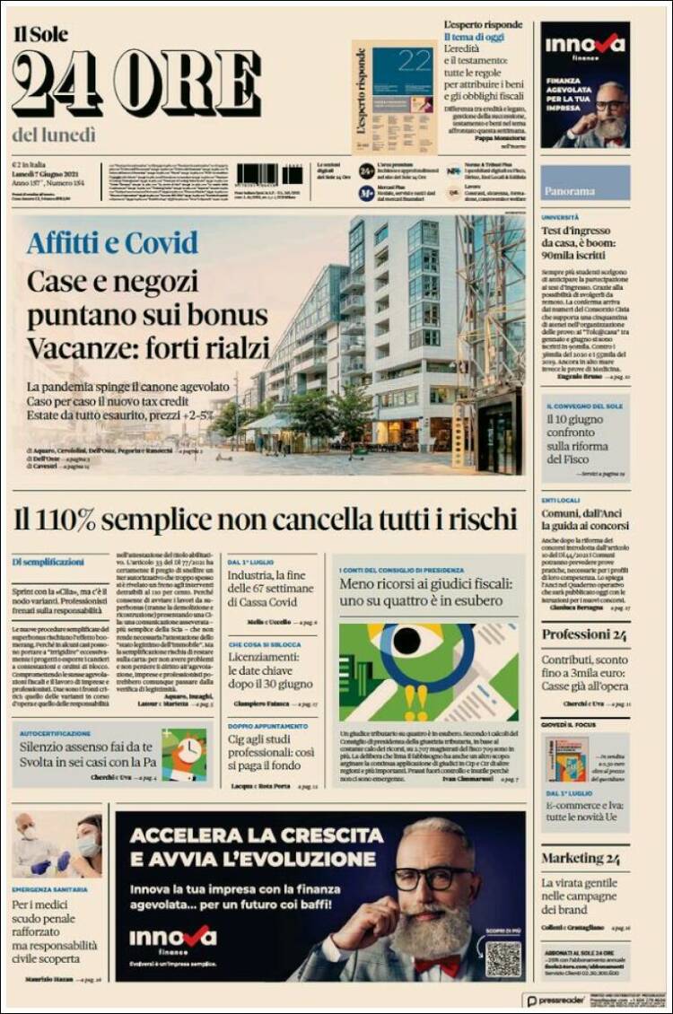 Portada de Il Sole 24 ORE (Italia)