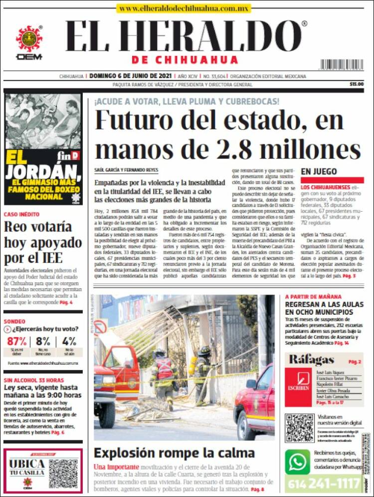 Portada de El Heraldo de Chihuahua (M&eacute;xico)