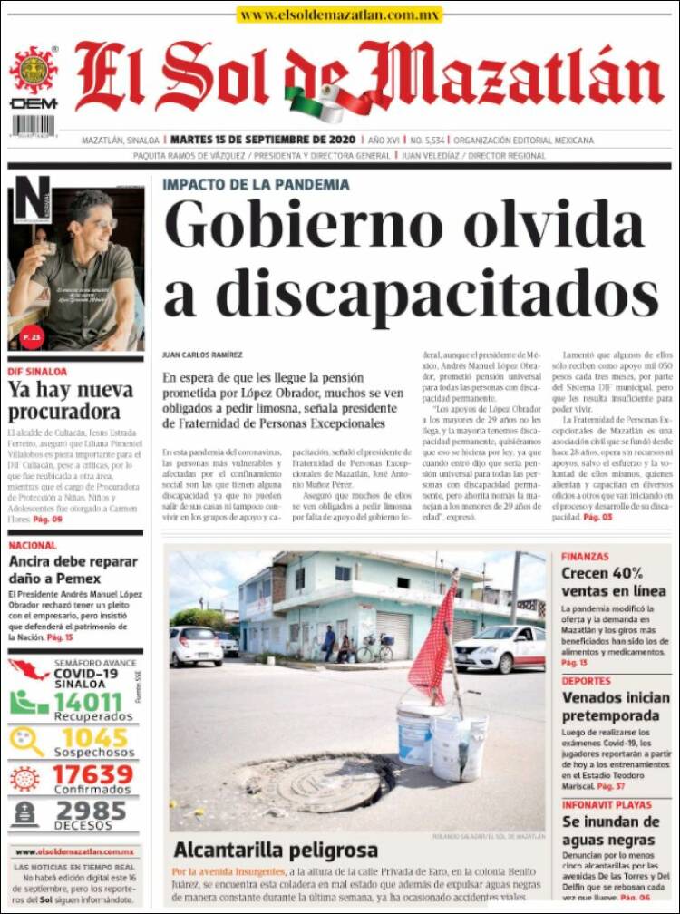 Portada de El Sol de Mazatlán (M&eacute;xico)