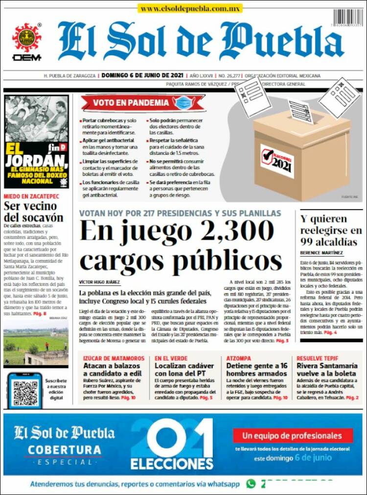 Portada de El Sol de Puebla (M&eacute;xico)