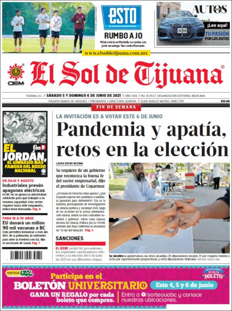 Portada de El Sol de Tijuana (M&eacute;xico)