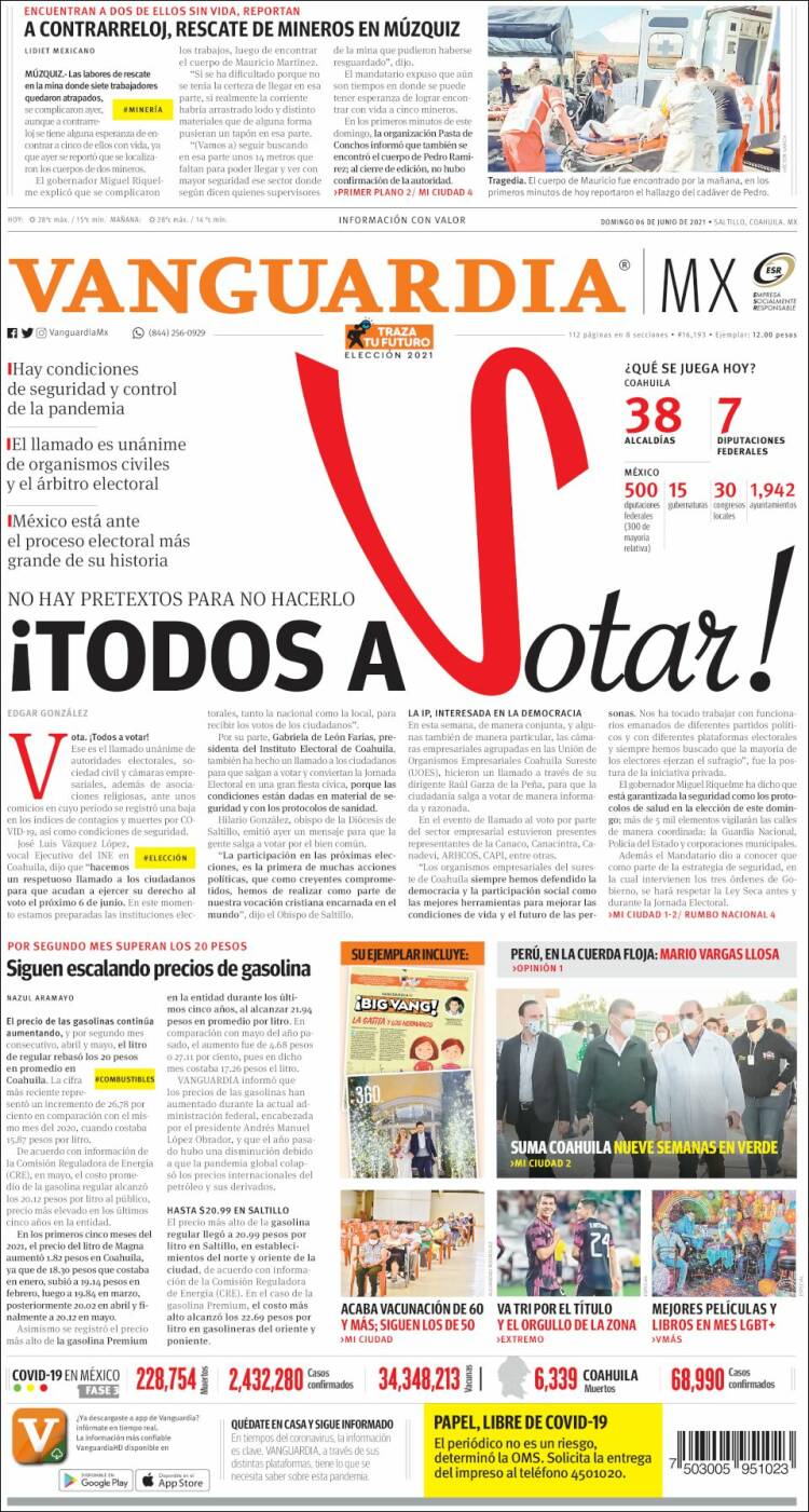 Portada de Vanguardia (M&eacute;xico)