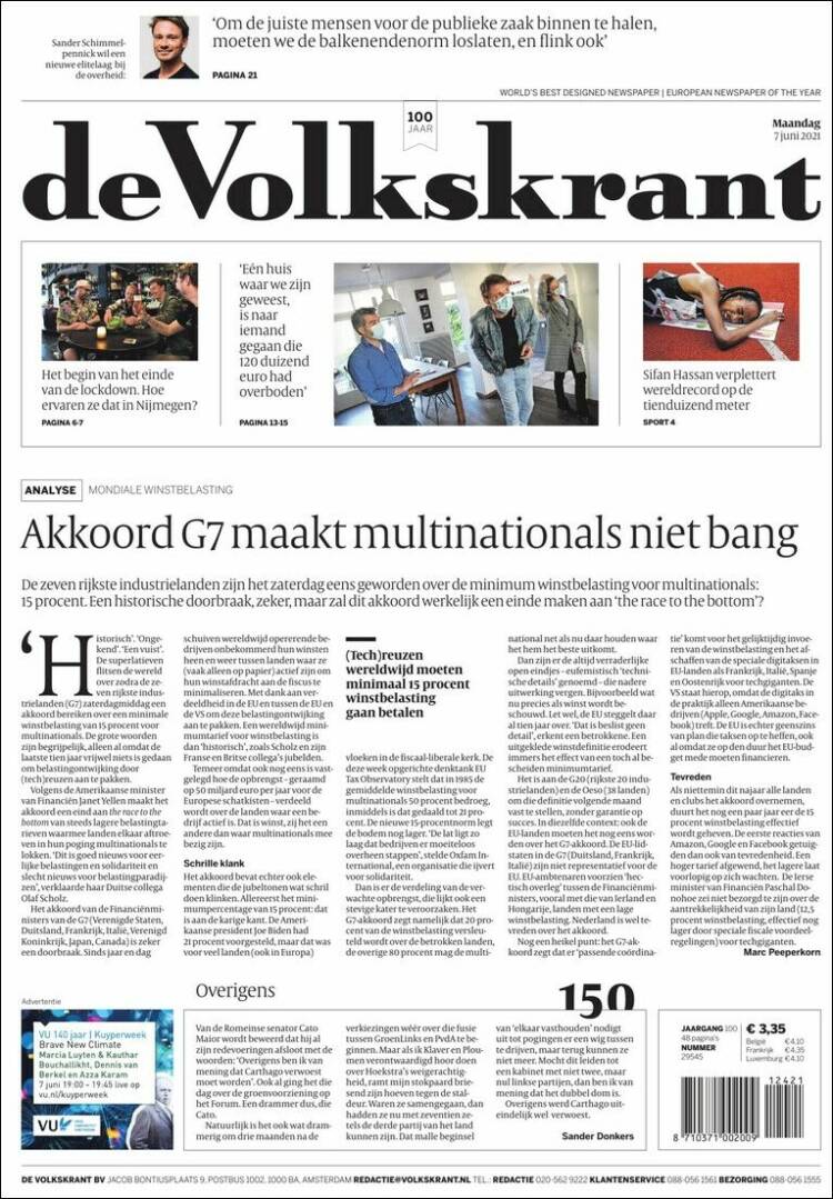 Portada de De Volkskrant (Pa&iacute;ses Bajos)