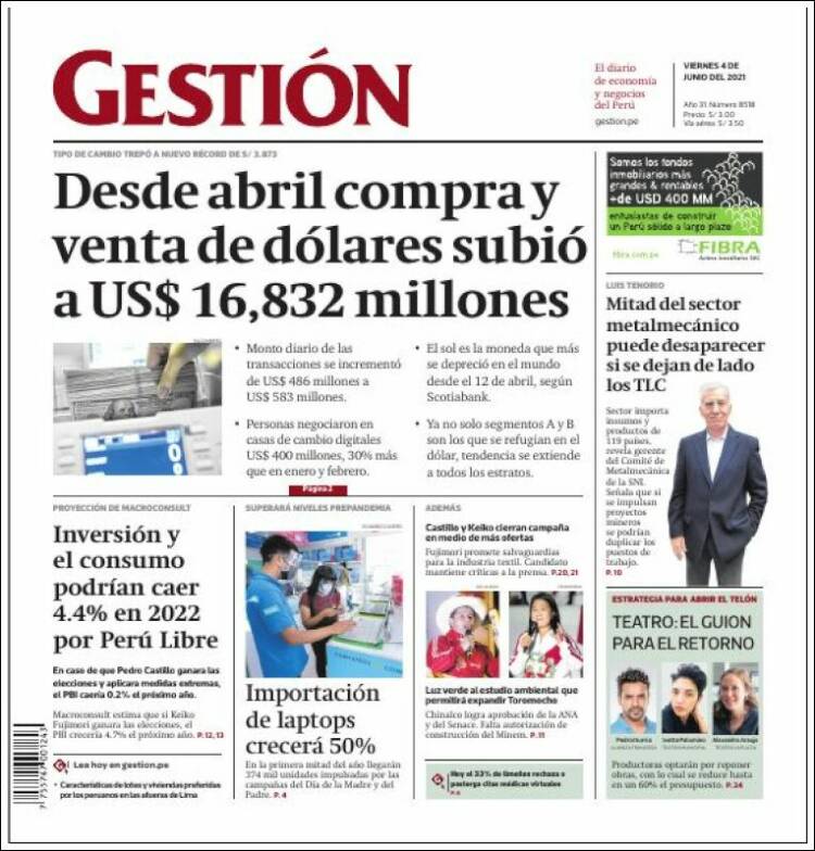Portada de Diario Gestión (Perú)
