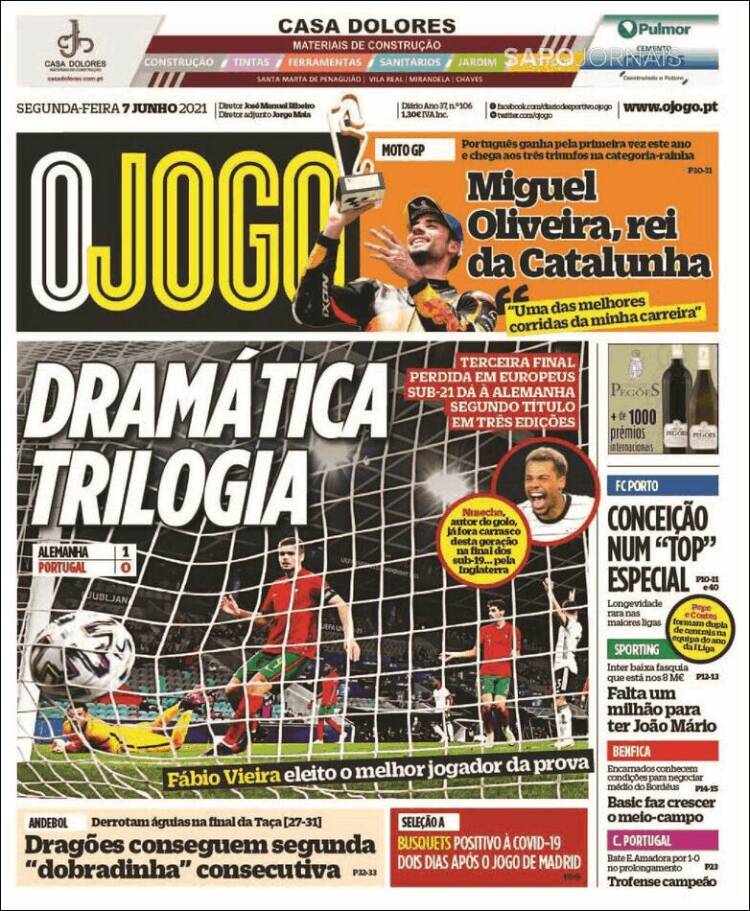 Portada de O Jogo (Portugal)