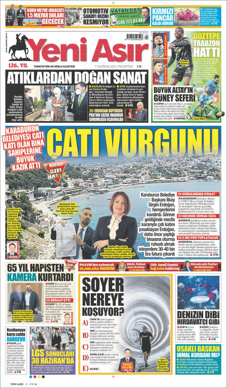 Portada de Yeni Asır (Turqu&iacute;a)