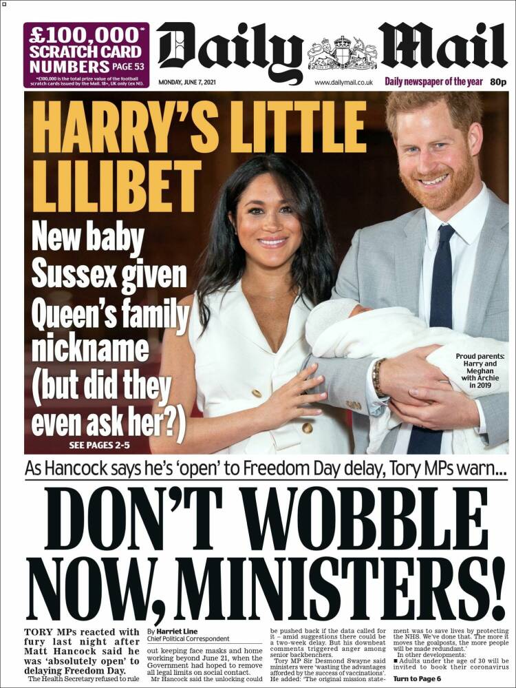 Portada de Daily Mail (Reino Unido)