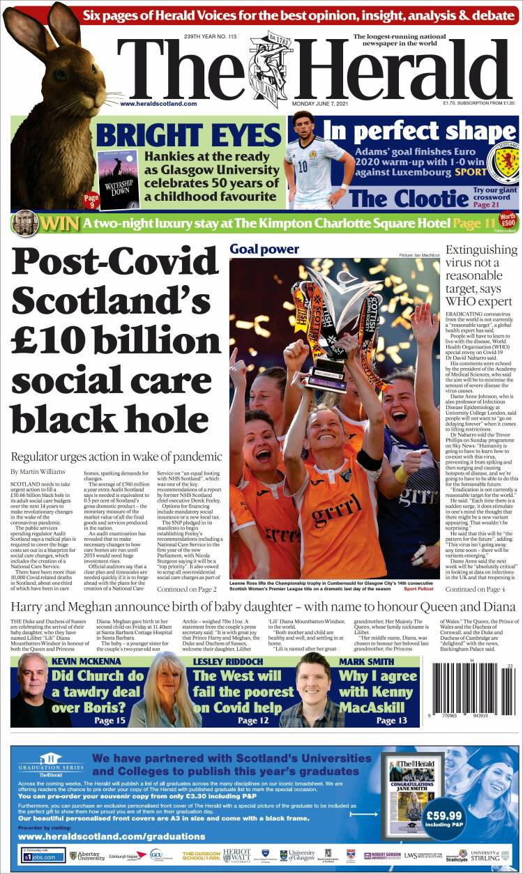 Portada de The Herald (Reino Unido)