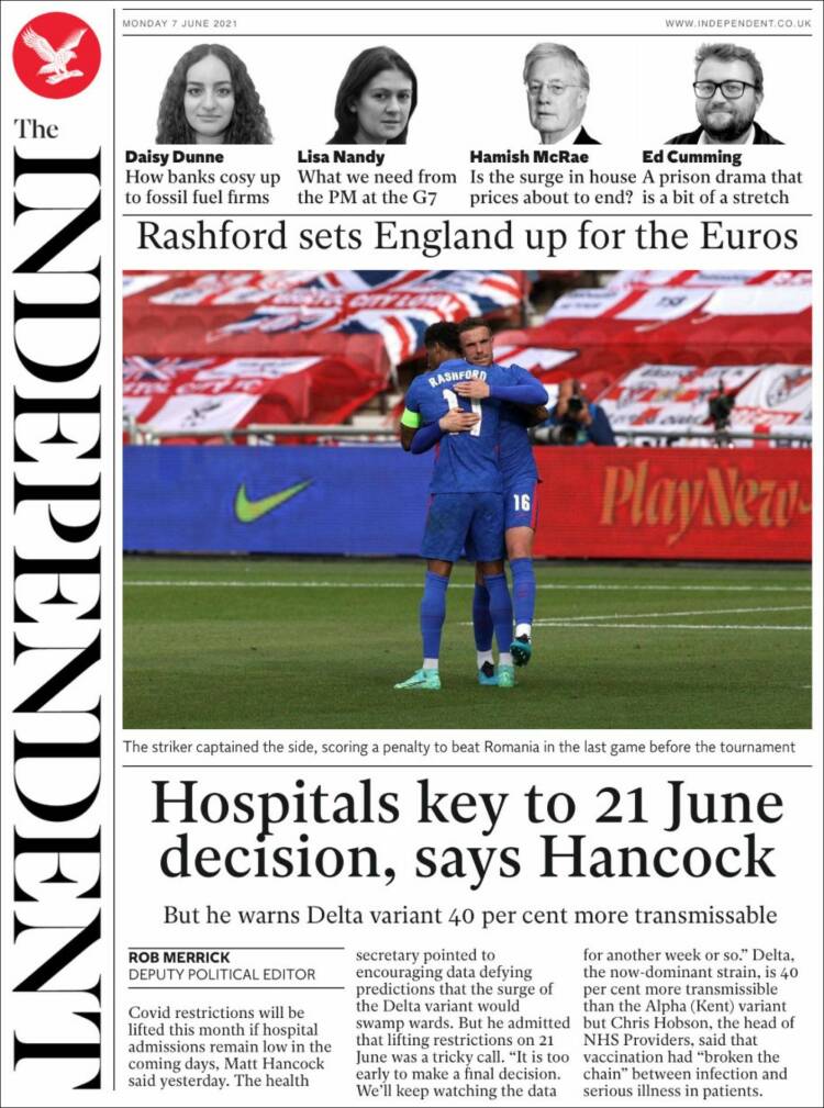 Portada de The Independent (Reino Unido)