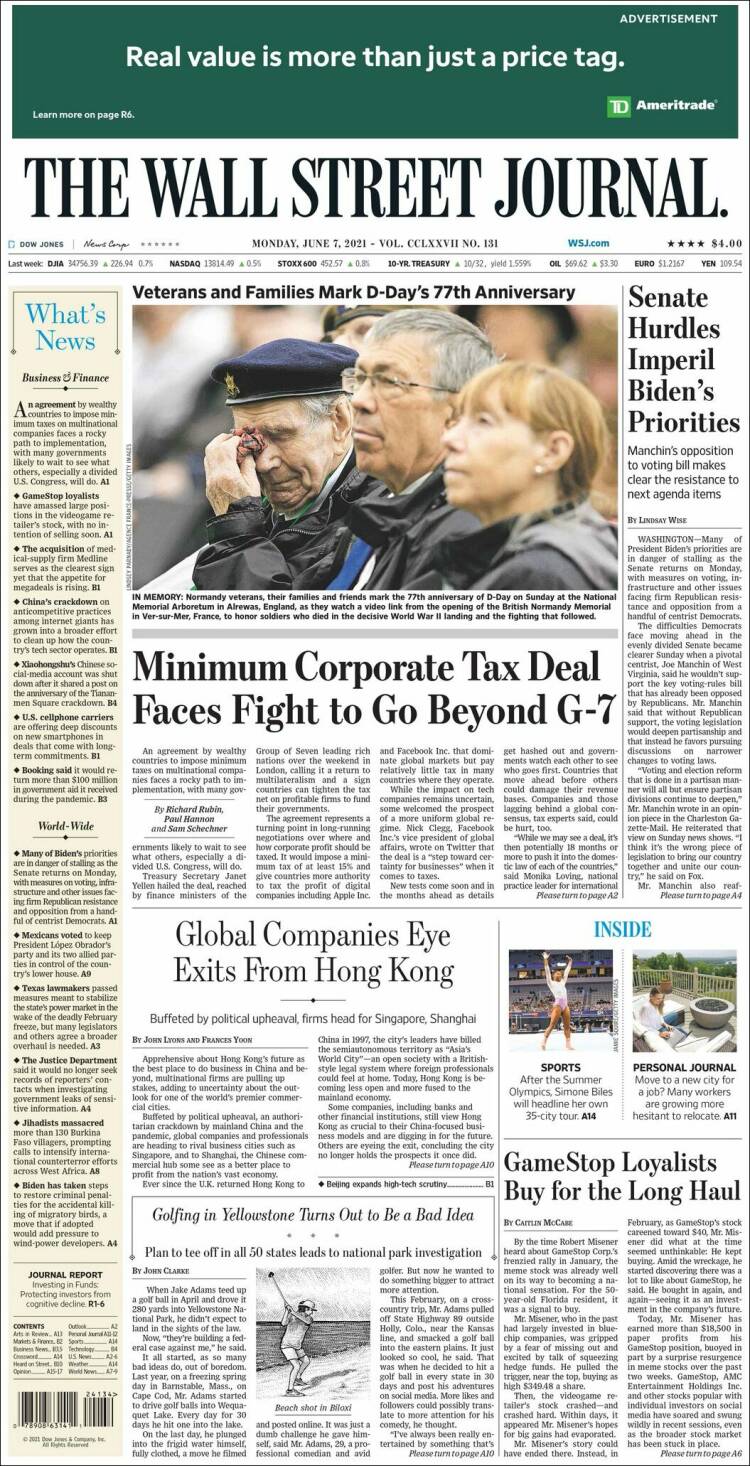 Portada de Wall Street Journal (USA)