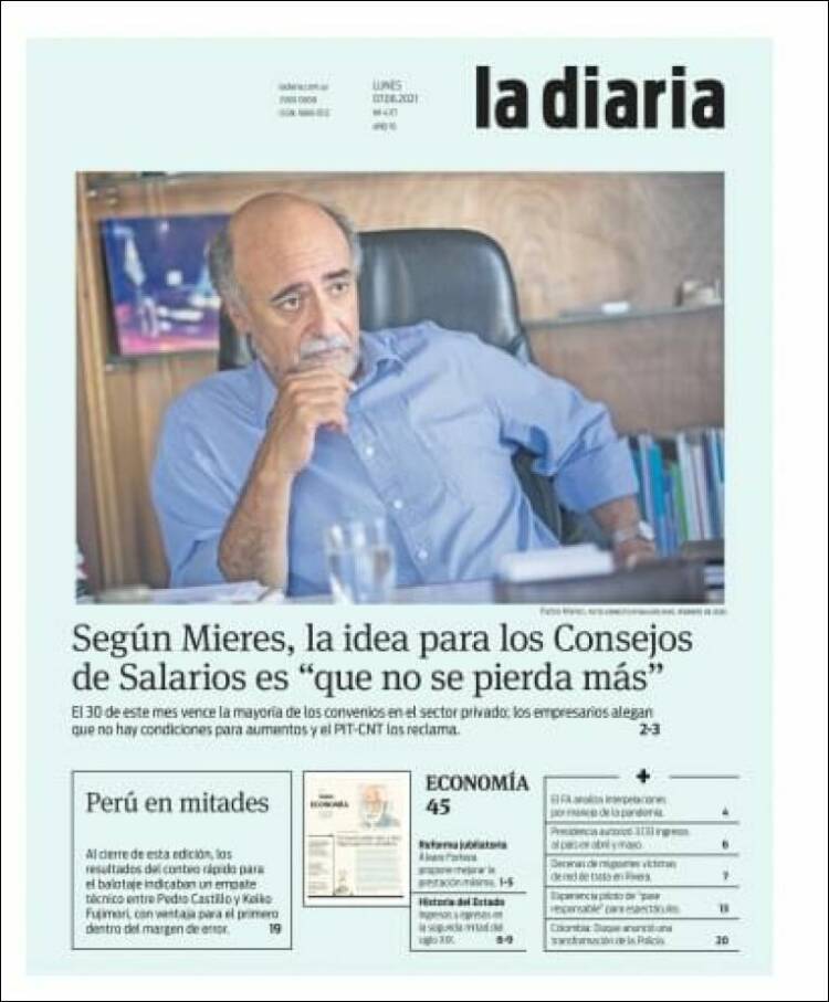 Portada de La Diaria (Uruguay)