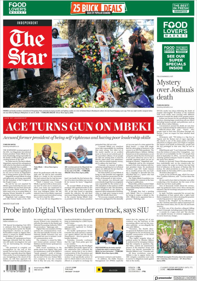 Portada de The Star (Sud&aacute;frica)