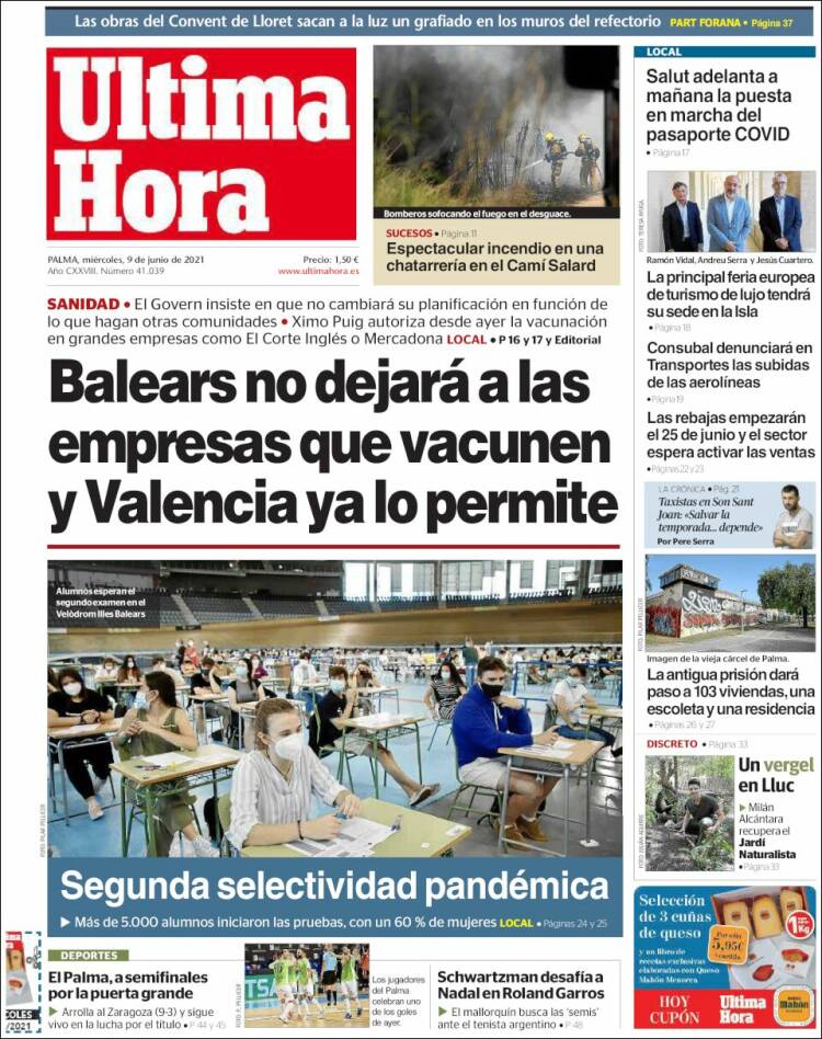 Portada de Última Hora (Espagne)