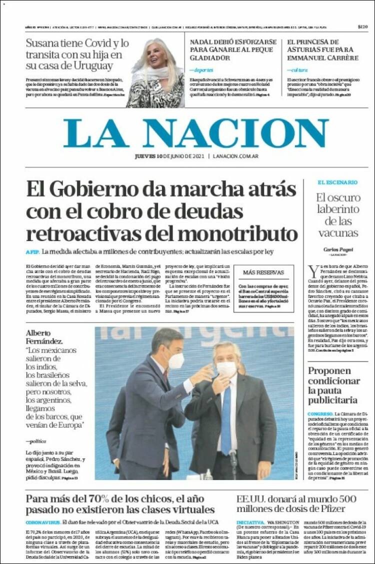 Portada de La Nación (Argentina)