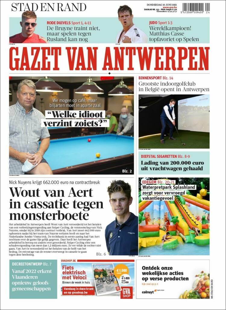 Portada de Gazet van Antwerpen (B&eacute;lgica)