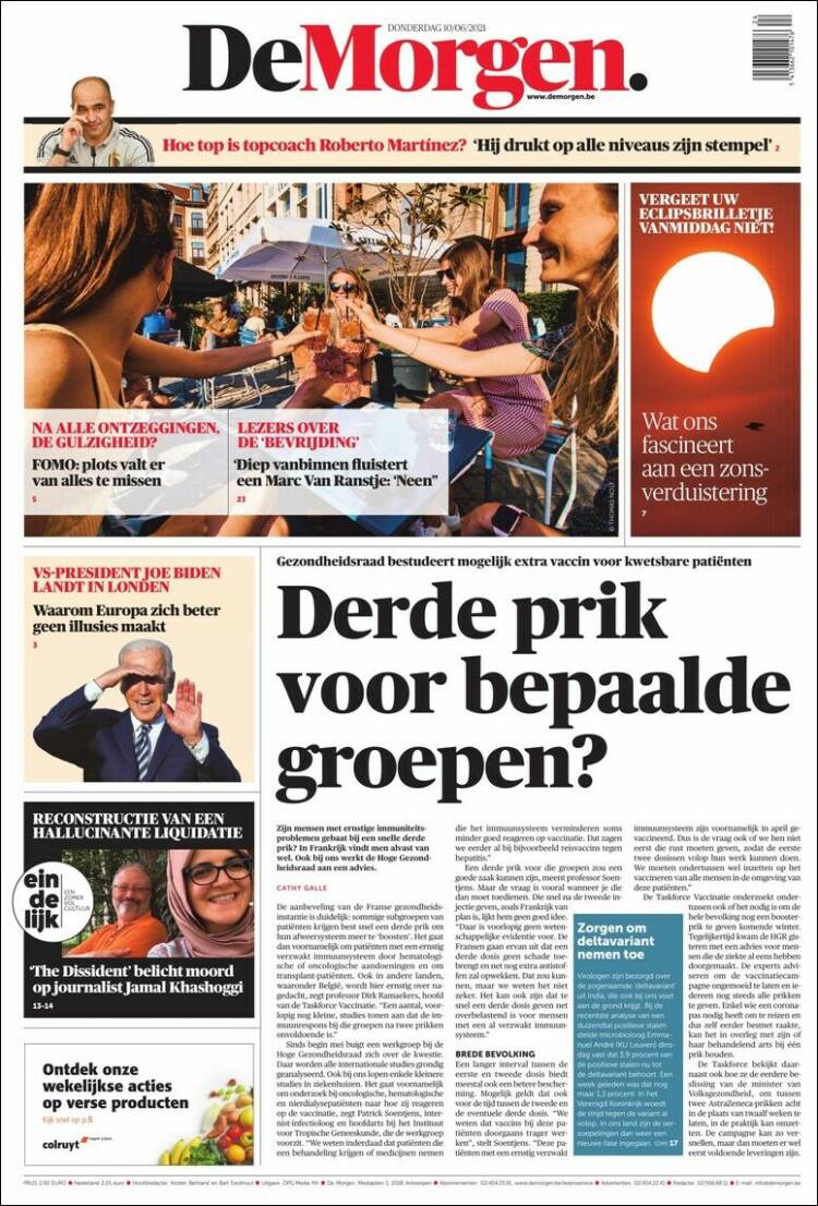 Portada de De Morgen (B&eacute;lgica)