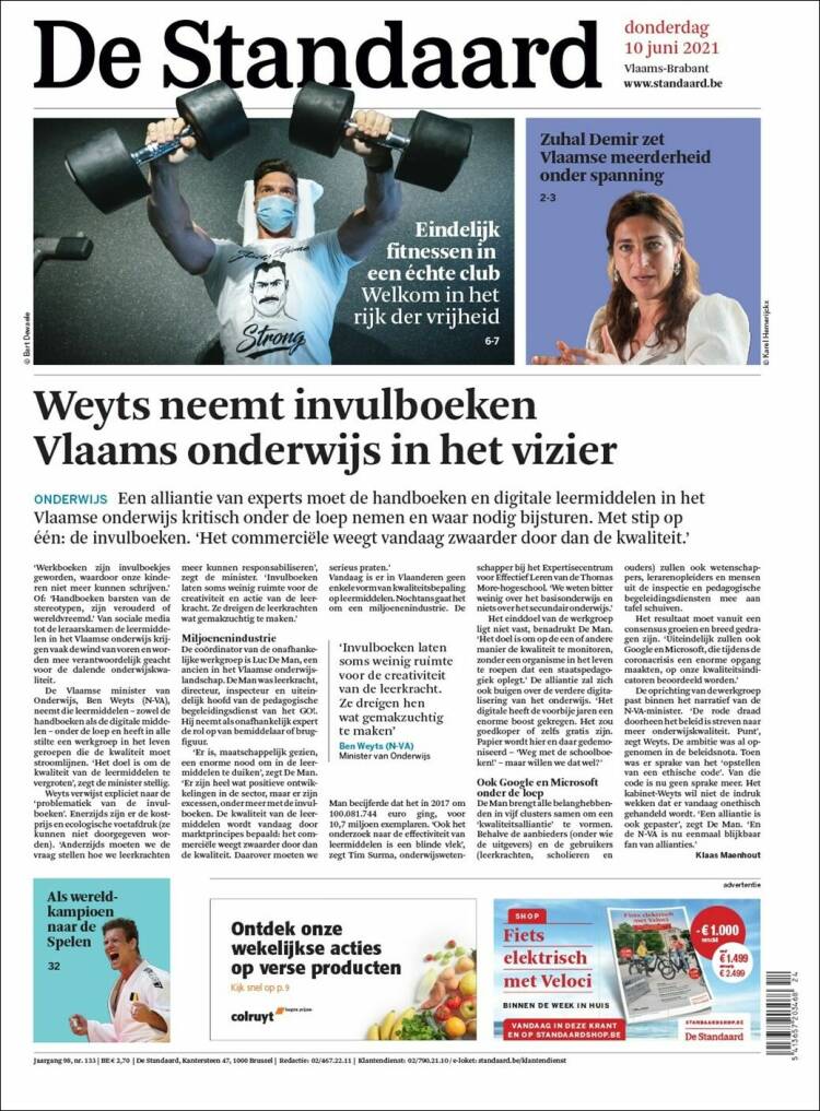 Portada de De Standaard (B&eacute;lgica)