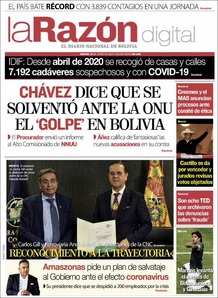 Portada de La Razón (Bolivia)