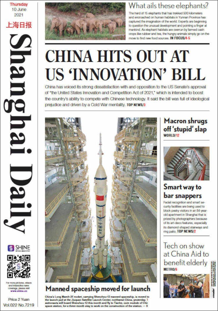 Portada de Shanghai Daily (China)