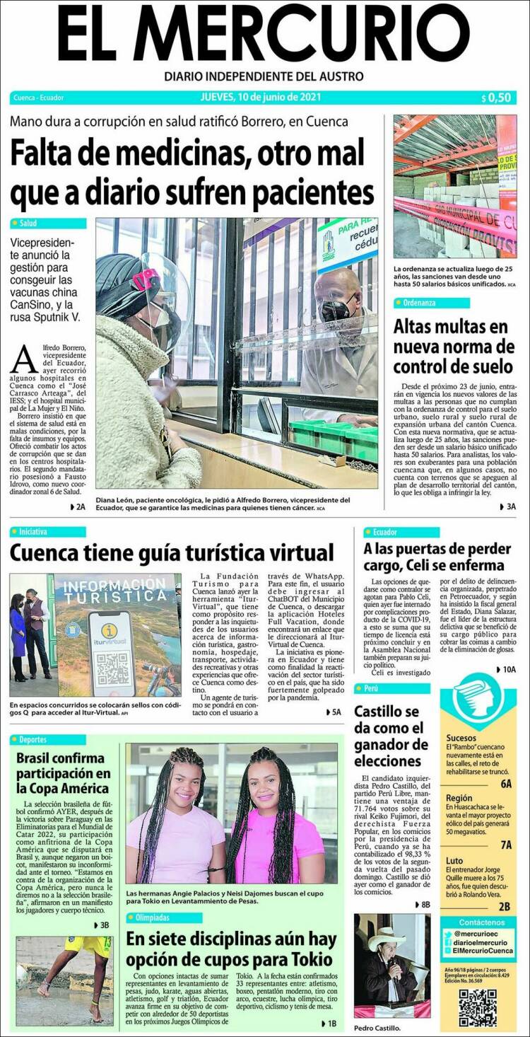 Portada de Diario El Mercurio (Ecuador)