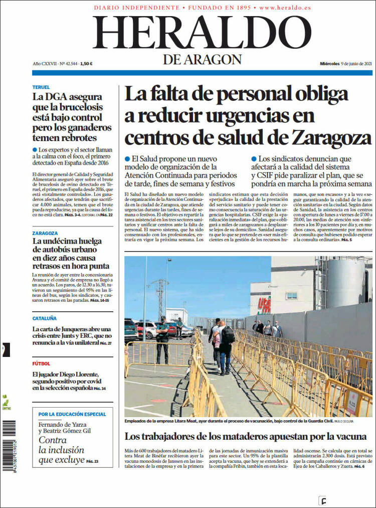 Portada de Heraldo de Aragón (España)