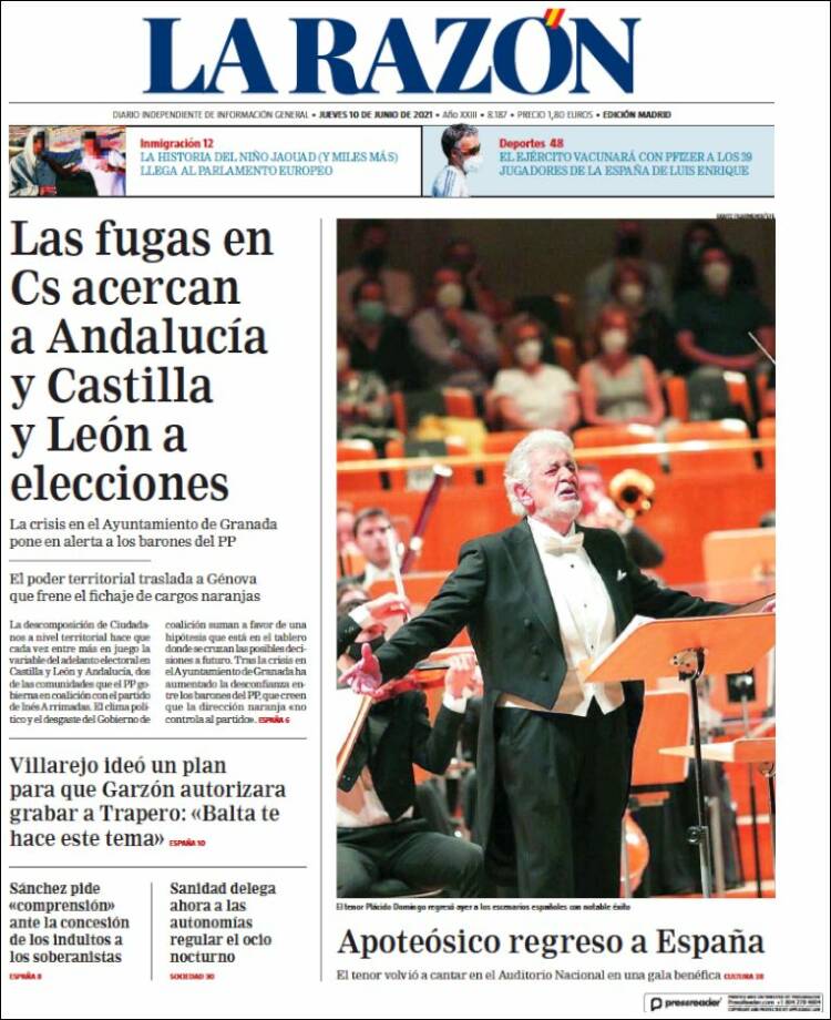 Portada de La Razón (Spain)