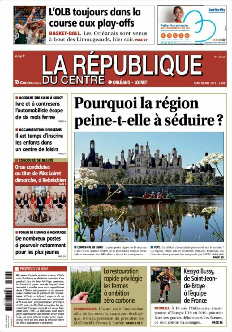 Portada de La République du Centre (Francia)