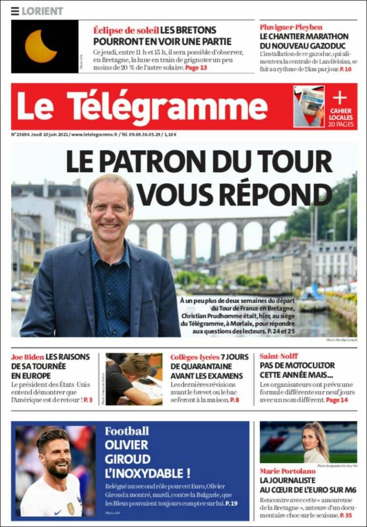 Portada de Télégramme (Francia)