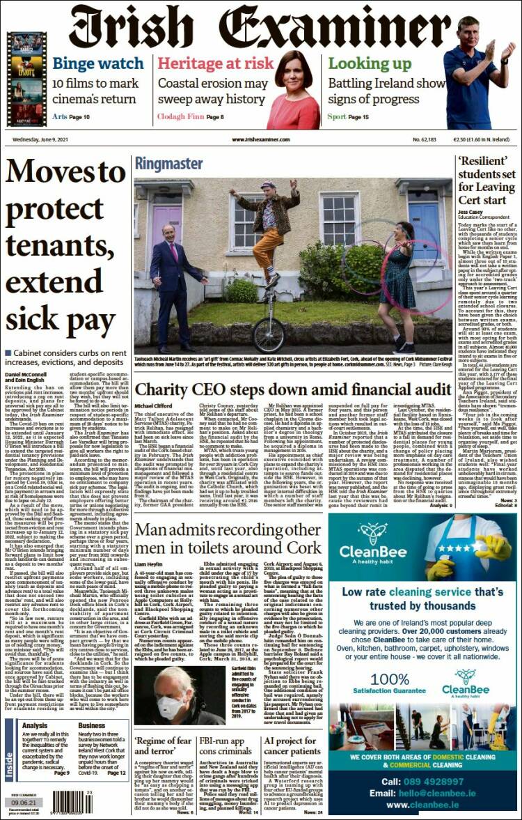 Portada de Irish Examiner (Irlanda)