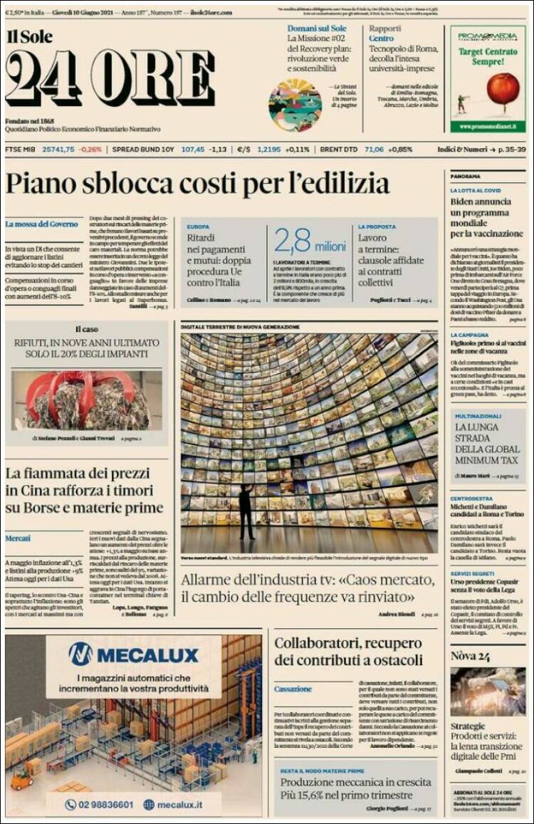Portada de Il Sole 24 ORE (Italia)