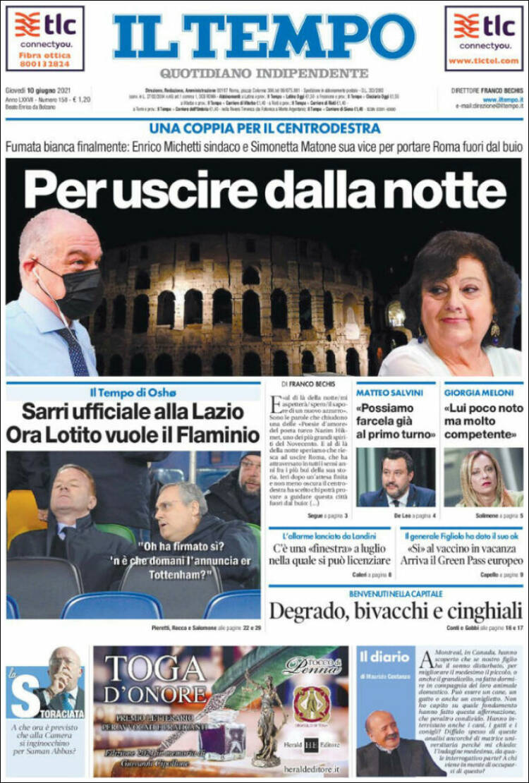 Portada de Il Tempo (Italia)