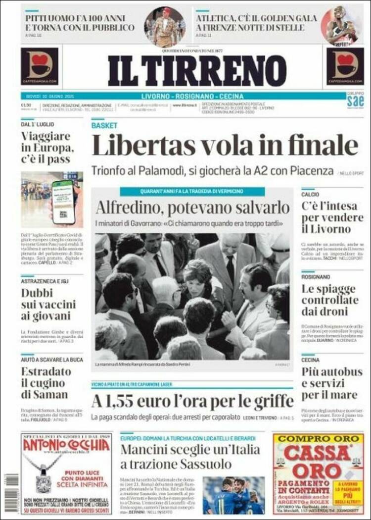 Portada de Il Tirreno (Italia)
