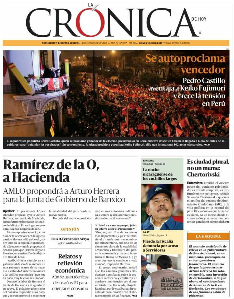 Portada de La Crónica de Hoy (México)