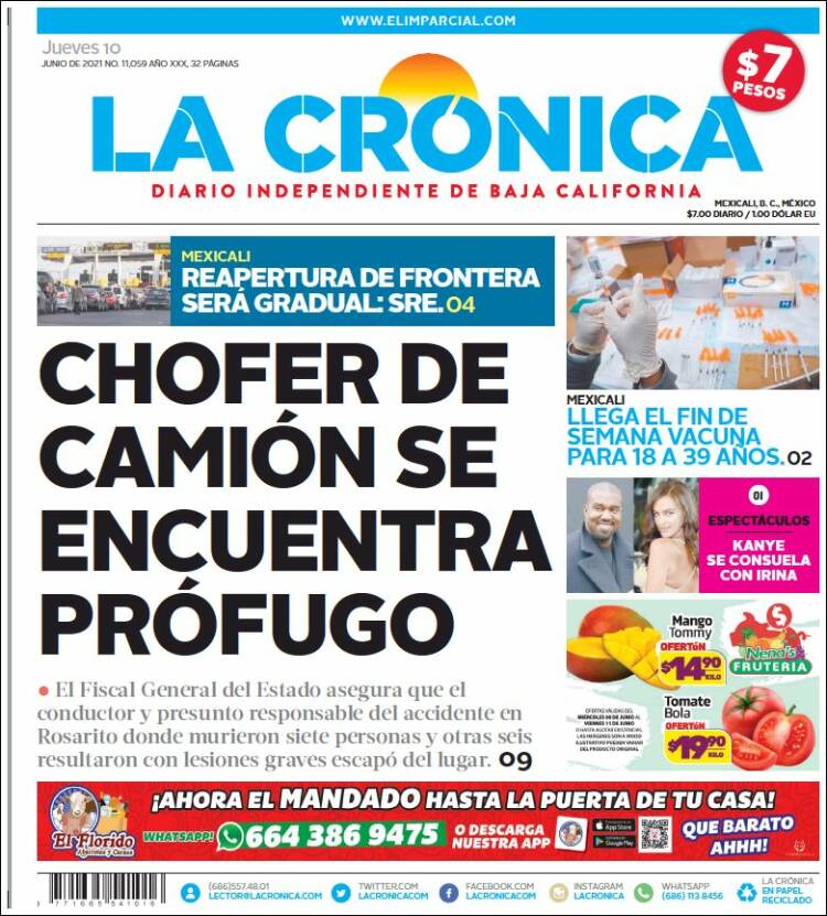 Portada de La Crónica de Baja California (México)